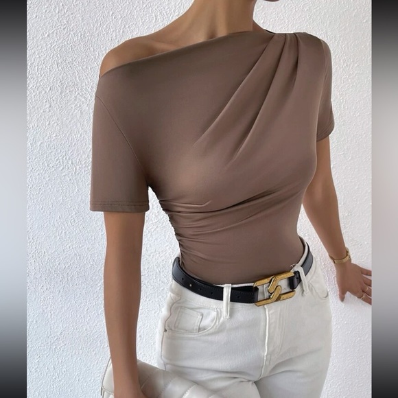 Boho black off shoulder ruched top - Picture 7 of 12